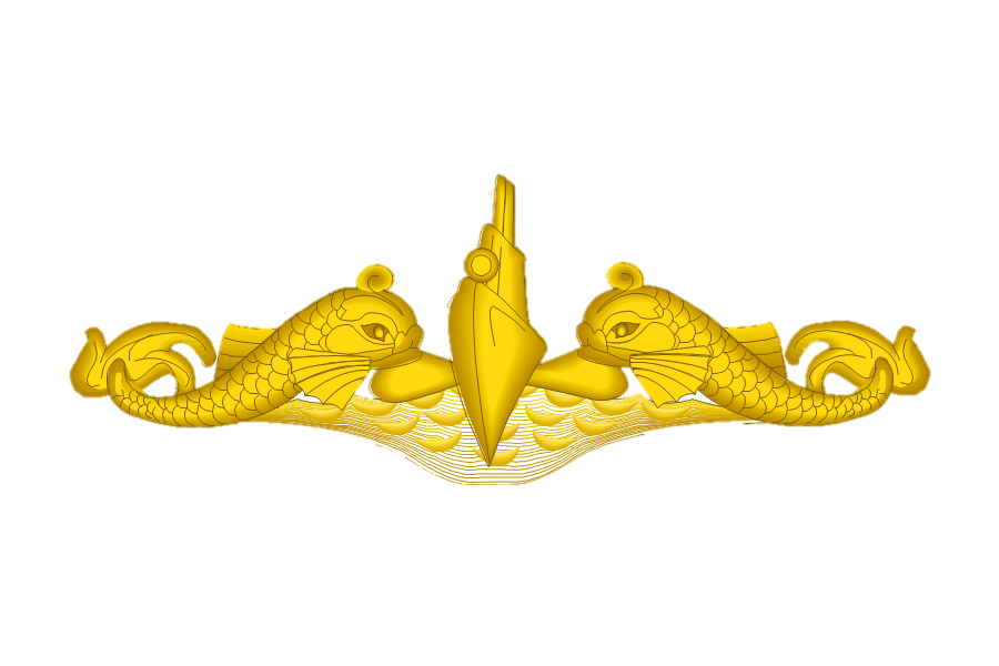 Submarine gold insignia with mythical dolphins